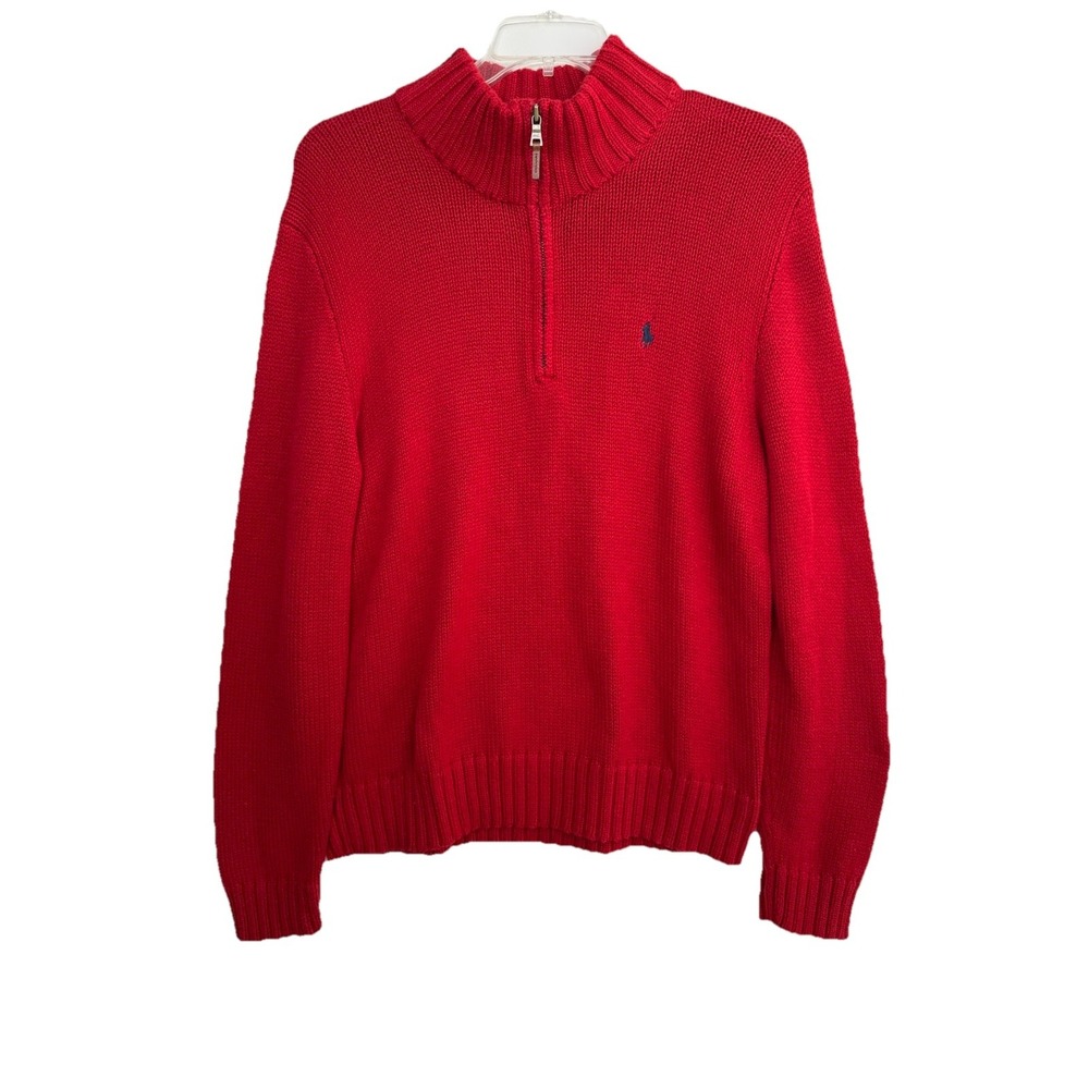 Vintage Polo Ralph Lauren 1/4 Zip Red Cotton Mock Neck Sweater Men's‎ Large
